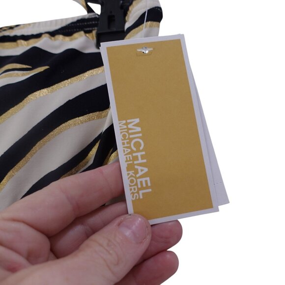 NWT MICHAEL Michael Kors Tankini Top Sz XS Black Zebra Print Tie Waist Halter - Picture 4 of 10